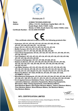 CE Certificate of Acmas Technologies Inc.